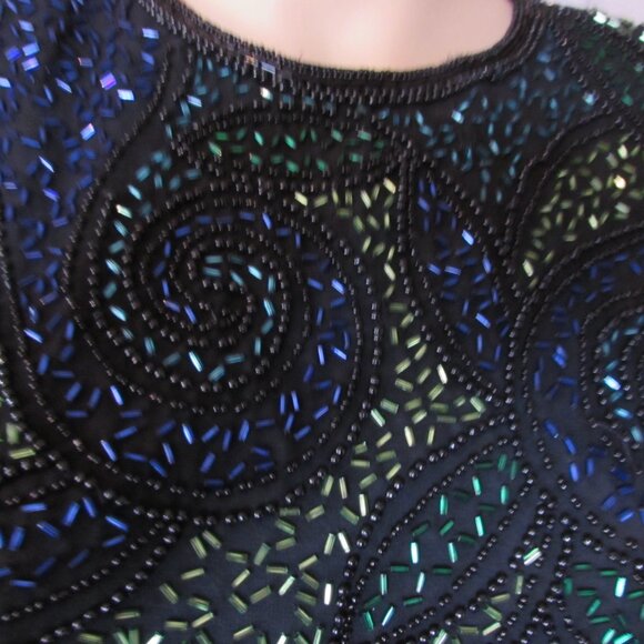 SALE Sparkly Special Event Beaded Top Swirly Blue Green Black - Picture 5 of 11